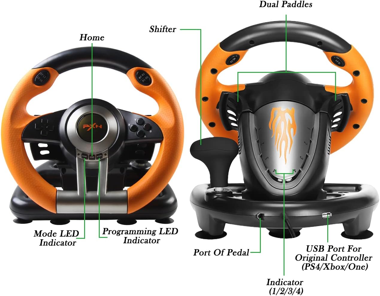 Bilişim Burada PXN V3 Pro Turuncu V3II 180° USB Gaming Direksiyon Seti PS4  PS3, Xbox One, Xbox Series X S, Nintendo Switch ve PC Uyumlu